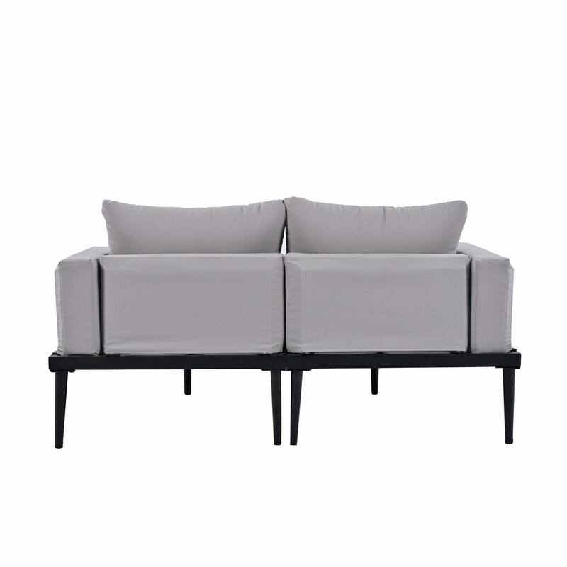 Modern Outdoor Metal Daybed with Wood Topped Side Spaces, 2-in-1 Padded Chaise Lounges