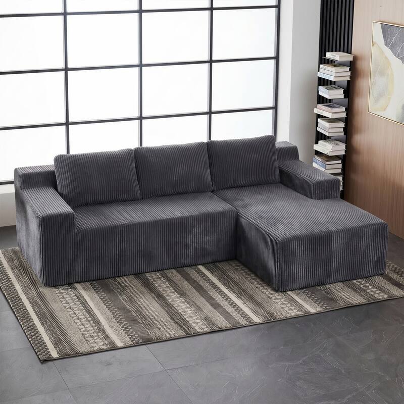 96" L-Shaped Corduroy Sectional Sofa, No Assembly Required - Antique Grey
