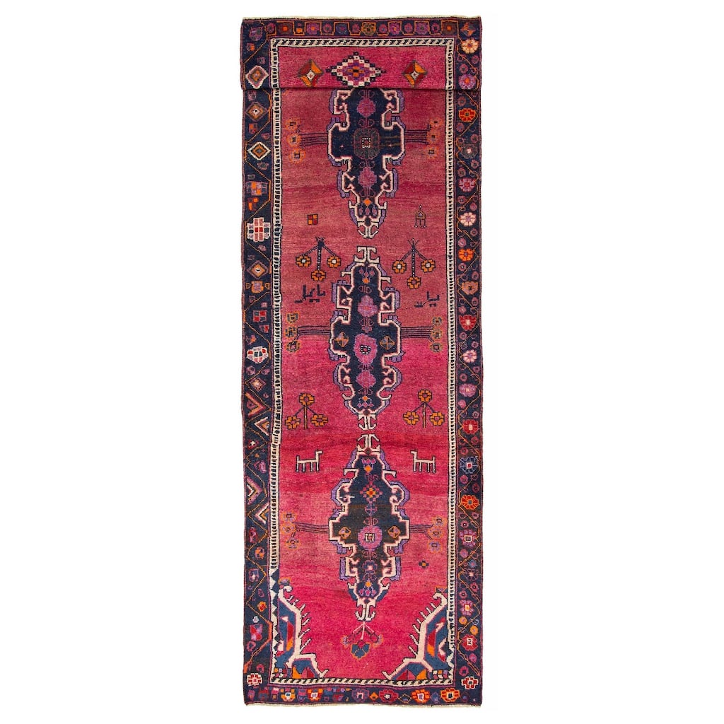 ECARPETGALLERY Hand-knotted Melis Vintage Dark Pink Wool Rug - 3'10 x 13'5