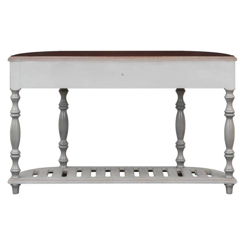 Retro Curved Console Table Sofa Table with 4 Storage Drawers and Open Shelf, 52'' Wooden Entryway Table for Living Room