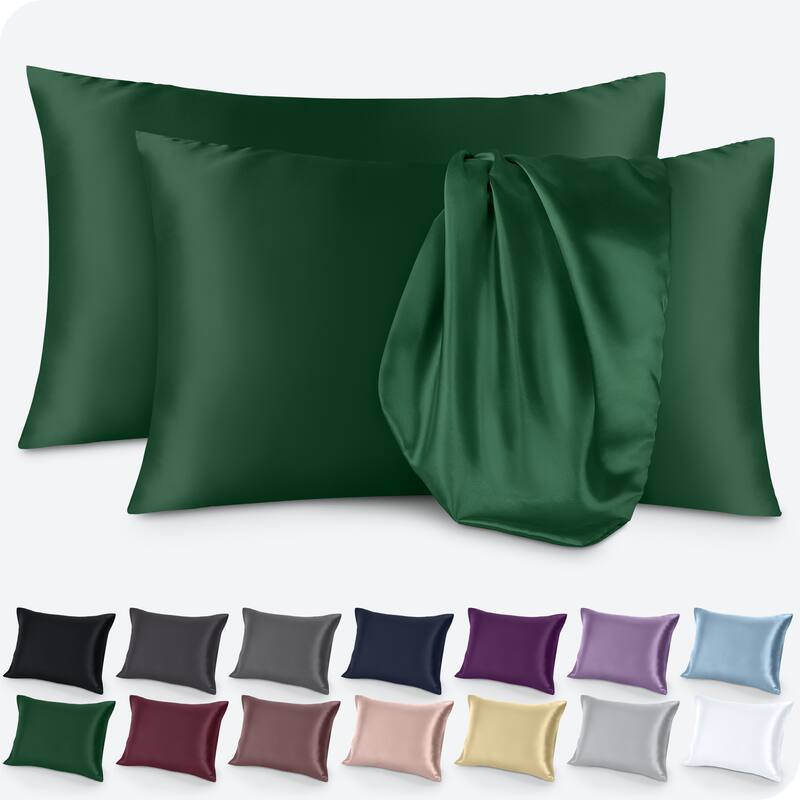 Bare Home Poly Satin Pillowcase Set for Hair and Skin (Set of 2) - Standard - Forest Green