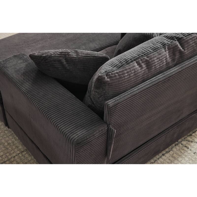 Chaise Lounge Chair with Removable Ottoman, Modern Accent Armchair Corduroy Sleeper Sofa Chair with Pillows for Living Room