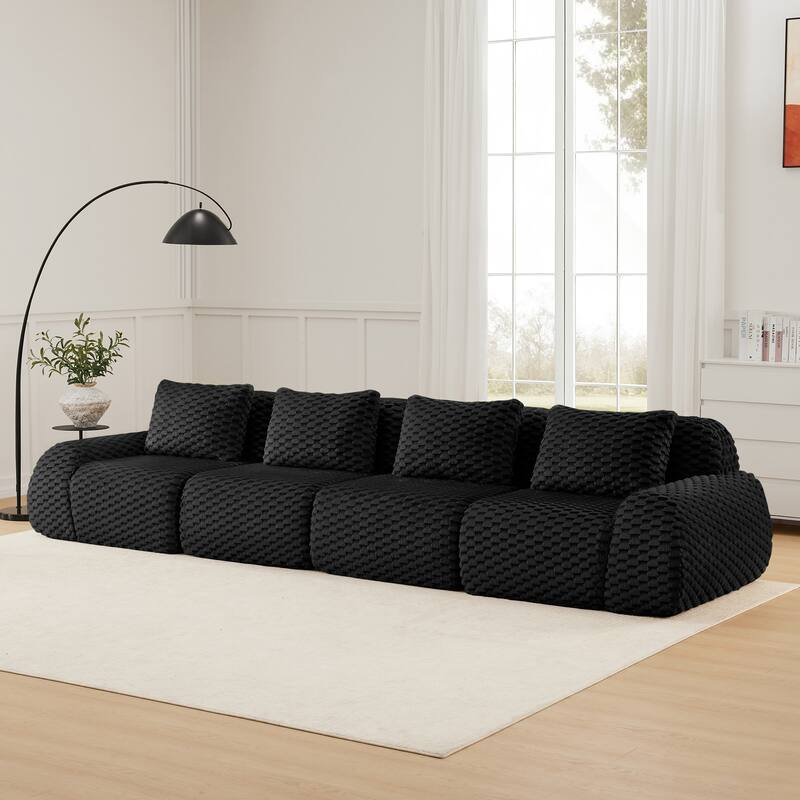 Roomfitters 114 Inch Modular Sectional Sofa, Oversized Flannelette 3-Seater, Black