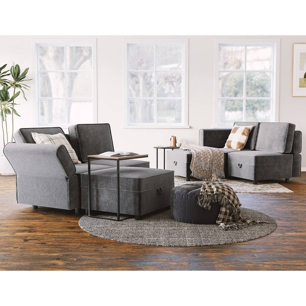 Aiden Modern Sectional Sofa with Storage Seats Upholstered Chenille Fabric