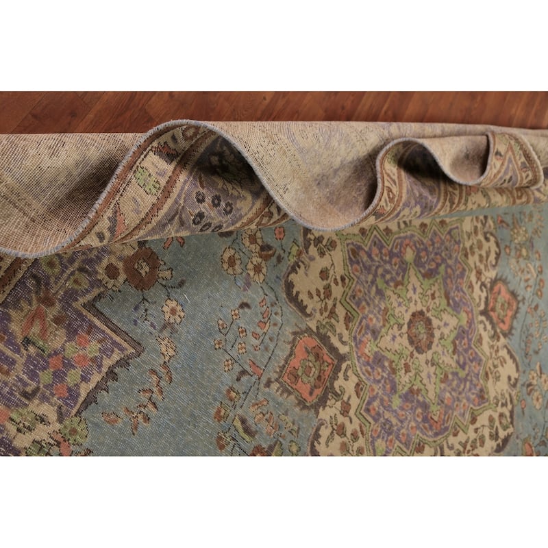 Light Blue Medallion Tabriz Persian Rug Floral Handmade Wool Carpet - 9'10"x 12'4"