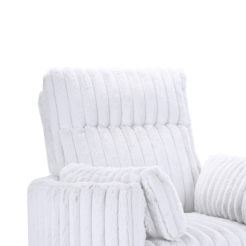 Ezo Swivel Accent Chair, Channel White Polyester Corduroy, 2 Pillows