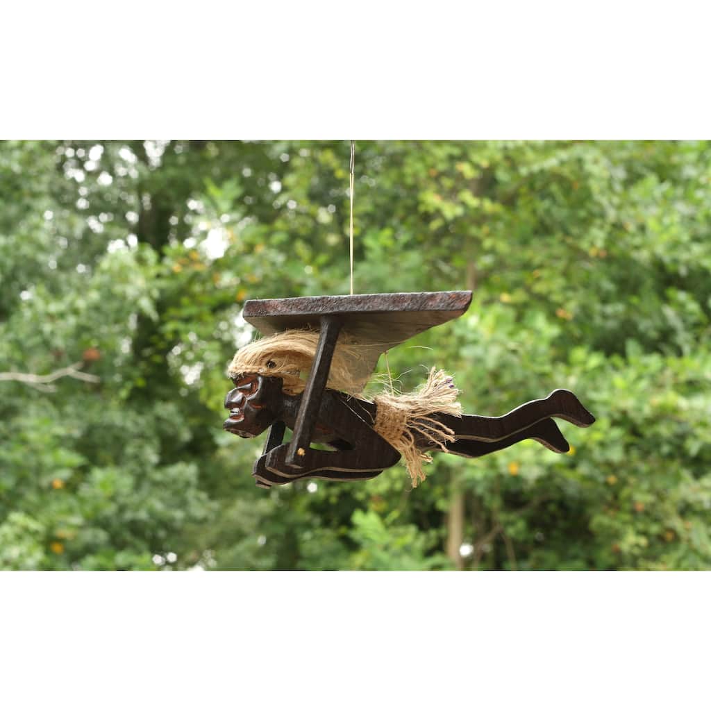 Handmade Wooden Primitive Paragliding Tribal Statue Sculpture Tiki Bar Handcrafted Unique Gift Home Decor Figurine Hang