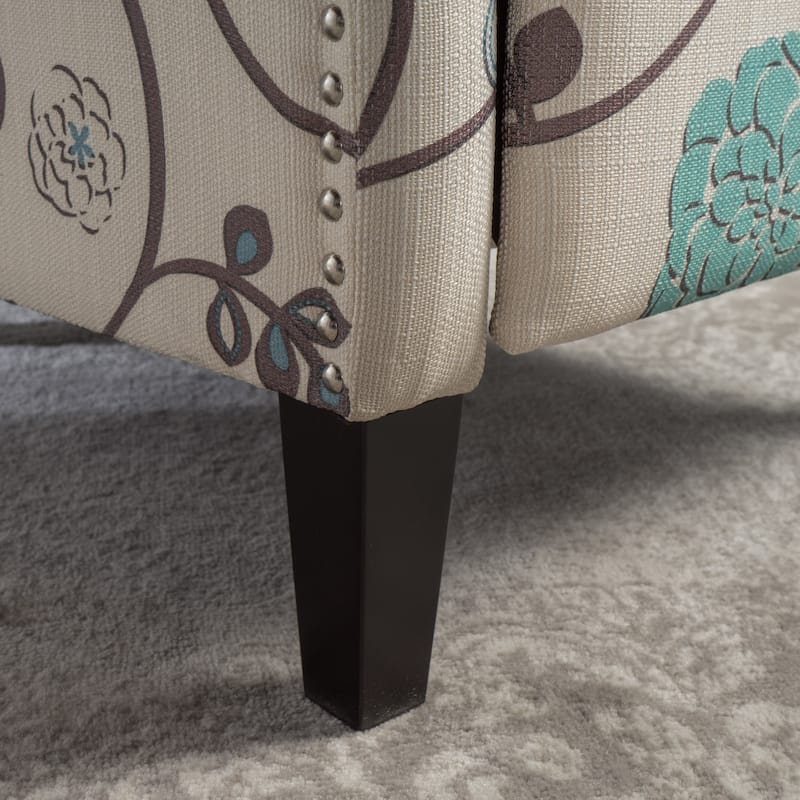 Pushback Recliner Chair, Modern Fabric Wingback Armchair with Nailhead Trim and Wood Legs, Classic Living Room Chair