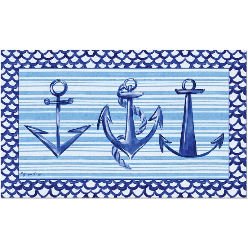Anchors Away Indoor/Outdoor Entryway Floor Mat Made in The USA Low Profile, Protective Non-Skid Rubber Backing, 29.5" by 17.75" - Multi
