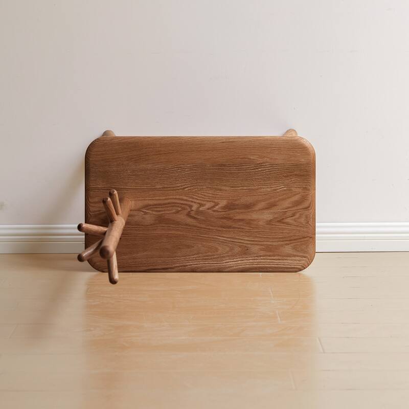 Natural Solid Wood Shoe Stool With Cloth Hanger, Mid-Century Modern Storage Bench with High Rebound Sponge Cushion
