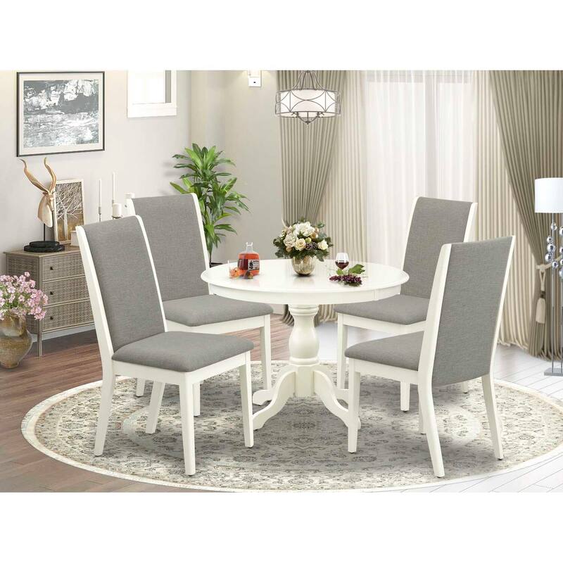HomeStock 5-Piece Linen White Finish Solid Wood Top Dining table with 4 Chairs