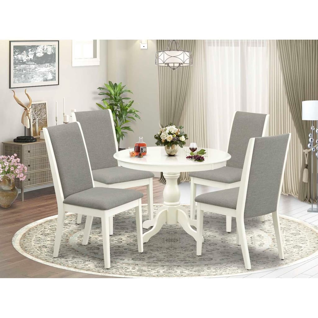 HomeStock 5-Piece Linen White Finish Solid Wood Top Dining table with 4 Chairs