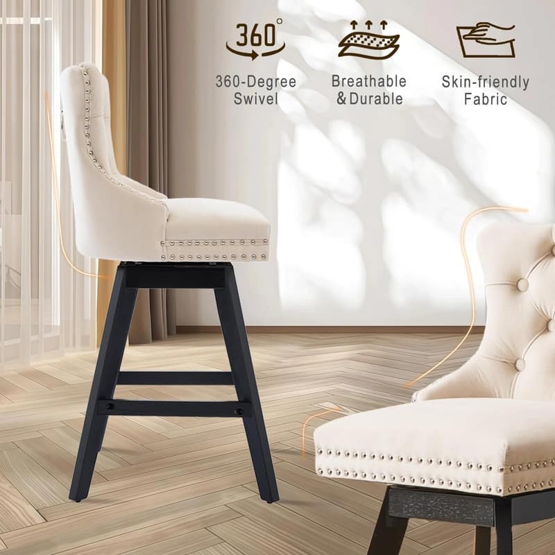 Velvet Wing-Back Tufted Nailhead Upholstered Bar Stools (Set of 4)