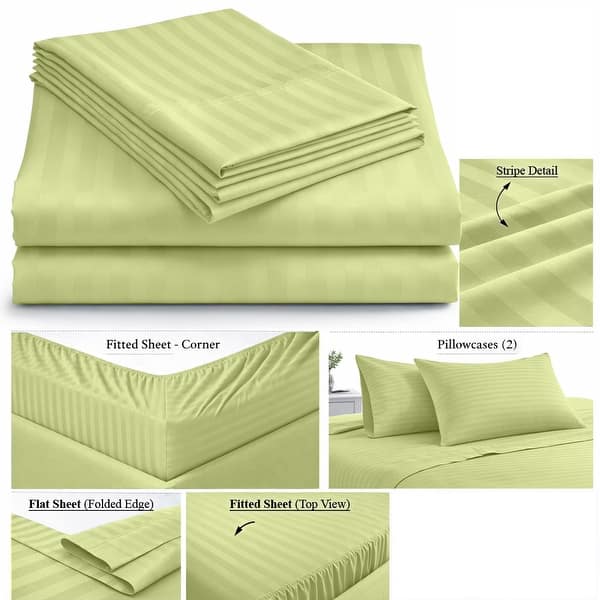 dimension image slide 1 of 6, Home Sweet Home Dream Striped 1200 TC Cotton Deep Pocket Bed Sheet Set