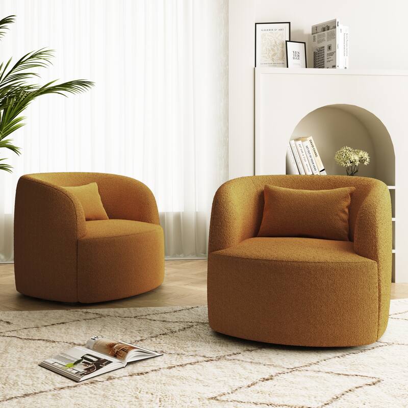 Set of 2 Single Accent Chair Teddy Swivel Barrel Chairs