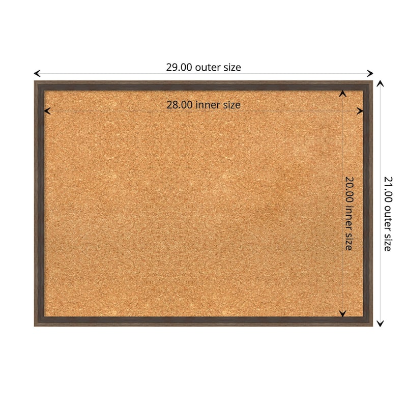 Hardwood Wedge Wood Framed Natural Corkboard Bulletin Board - Hardwood Wedge Mocha - Board Size 28x20
