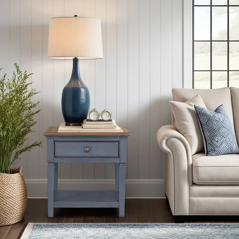 Bridgevine Home Americana 24 inch End Table, No Assembly Required, Corduroy Blue Finish - Corduroy Blue - Wood