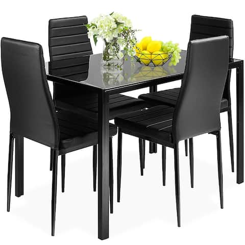 Costway 5 Piece Kitchen Dining Set Glass Metal Table 30" and 4 Chairs