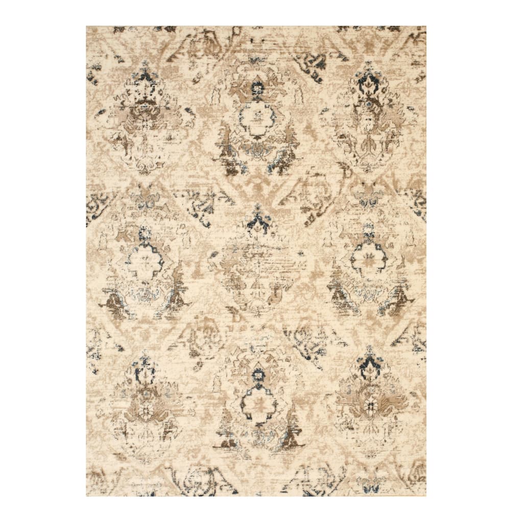 Ivory Transitional Floral Distressed Bohemian Isabella Area Rug - 5' 3 x 7' 3