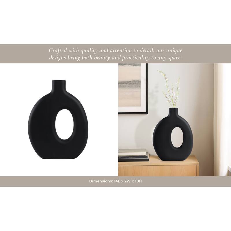 Mango Wood Modern Vase with Round Cutout Silhouette Minimalist Design