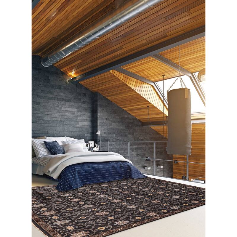 ECARPETGALLERY Hand-knotted Finest Agra Jaipur Black Wool Rug - 8'11 x 11'11