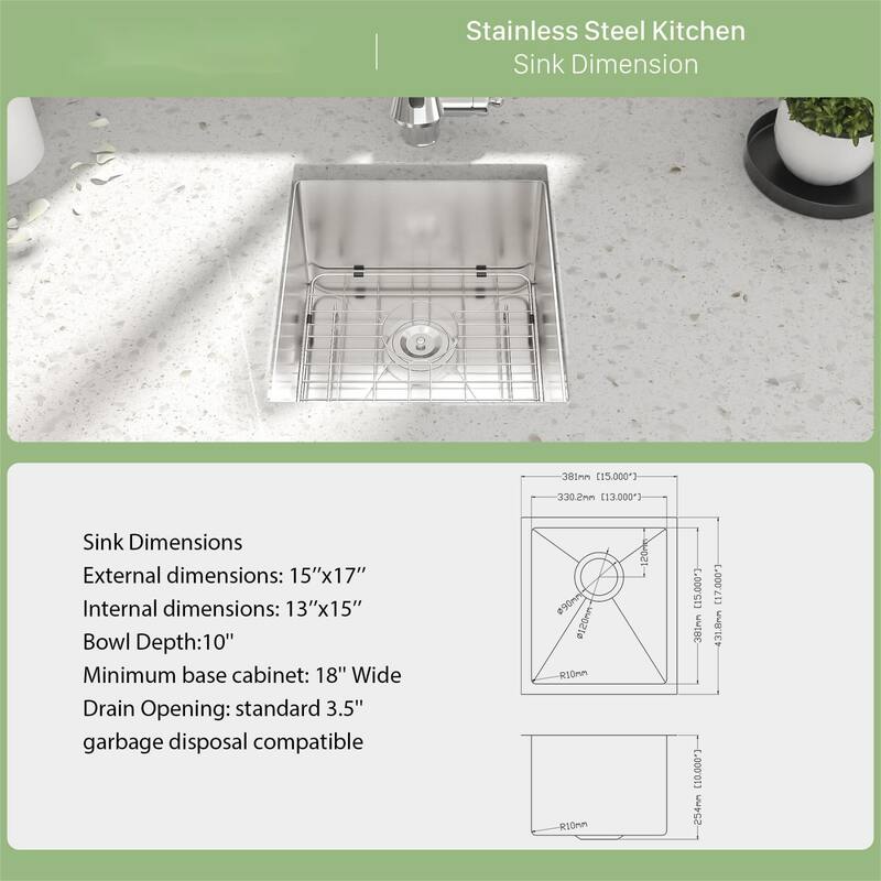 Undermount 16 Gauge Single Bowl Stainless Steel Kitchen Sink in Brushed Nickel