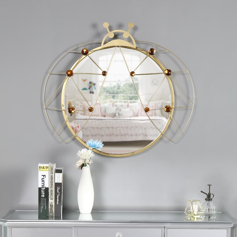 MacLuu Ladybug Shaped Decorative Round Metal Wall Mirror - Gold - 24" x 24"
