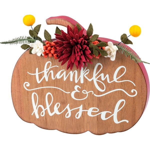 Thankful and Blessed Pumpkin Shaped Chunky Sitter Wood