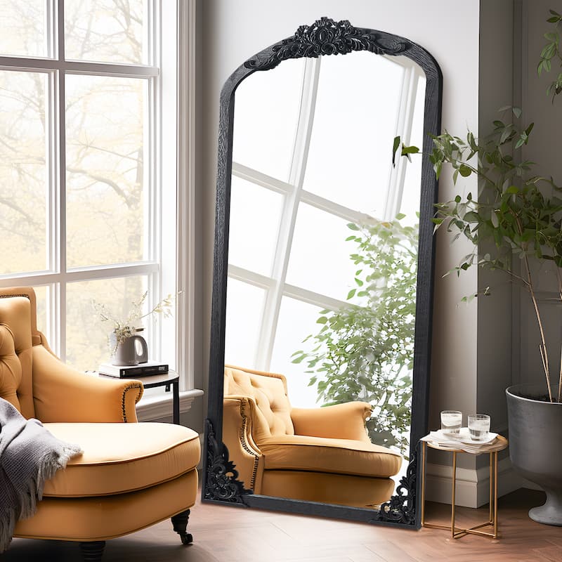 Lumioca Carved Solid Wood Arched Standing Mirror Wall Mirror