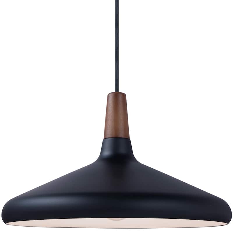 Maxim Nordic Single Light 15" Wood / Aluminum Pendant - Walnut / Black