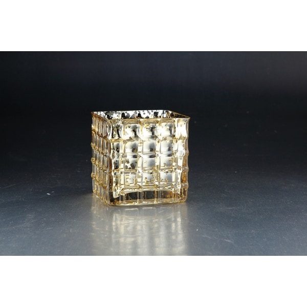 4.5" Gold and Silver Colored Glass Block Tea Light Candle Holder - N/A
