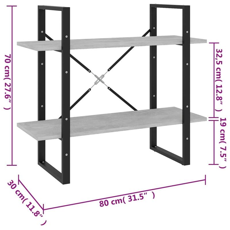 vidaXL 2-Tier Book Cabinet Concrete Gray 31.5"x11.8"x27.6" Chipboard - 31.5" x 11.8" x 27.6" - 31.5" x 11.8" x 27.6"