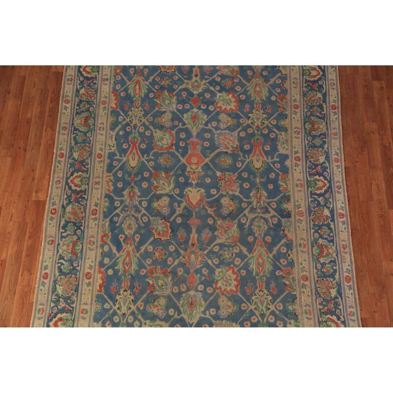 Blue Floral Tabriz Persian Area Rug Hand-Knotted Wool Carpet - 6'2"x 9'9"