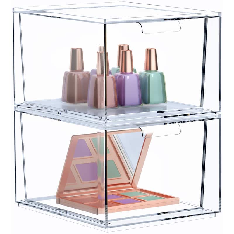 Sorbus Acrylic Cosmetic Vanity Makeup Organizer Drawer 2 Pack Clear Stackable Bathroom Undersink Cabinets Jewelry Office Storage