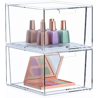 Sorbus Acrylic Cosmetic Vanity Makeup Organizer Drawer 2 Pack Clear Stackable Bathroom Undersink Cabinets Jewelry Office Storage