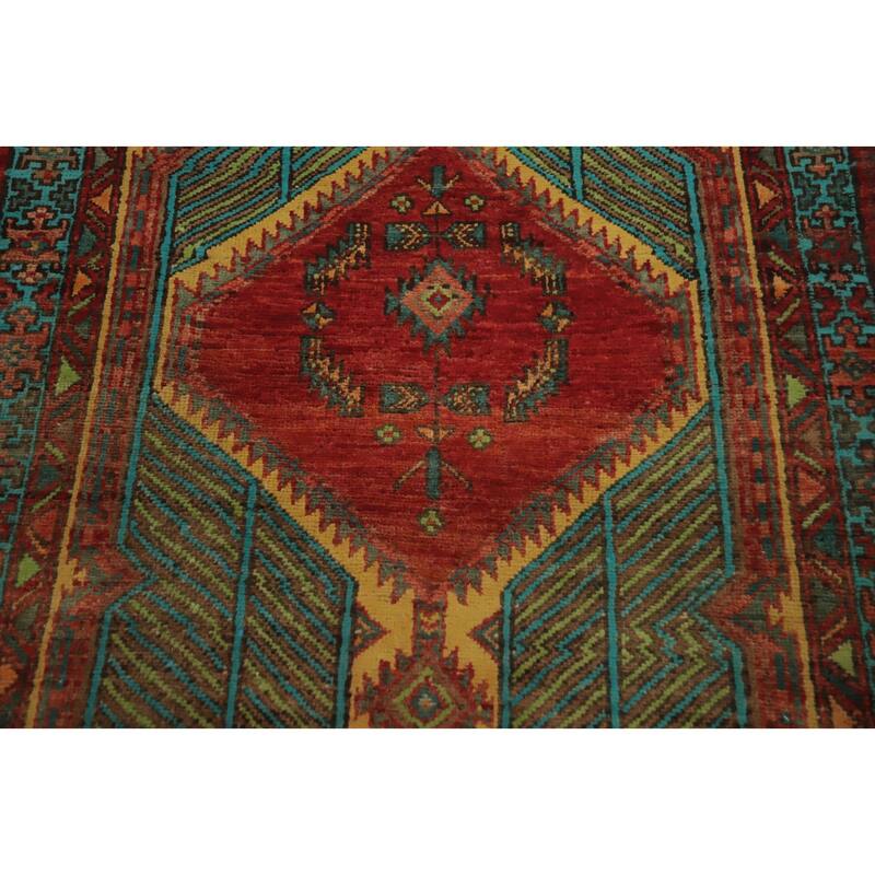 Hand Knotted Oriental 100% Wool Carpet Traditional Geometric Oranges & Rust Ardebil Runner Rug - 11' 4'' X 3' 2''