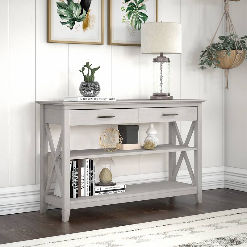 Console Table with Drawers and Shelves - Linen White Oak