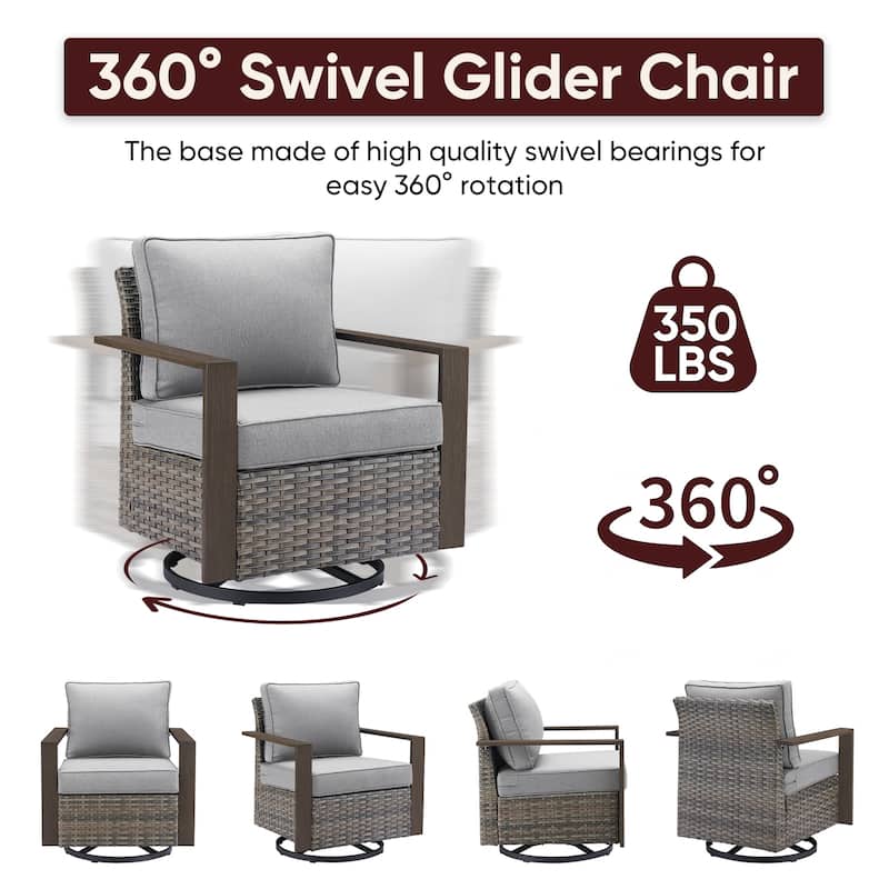 Pocassy 5 Pieces Outoor Patio Sofa Swivel Chair Ottoman Set