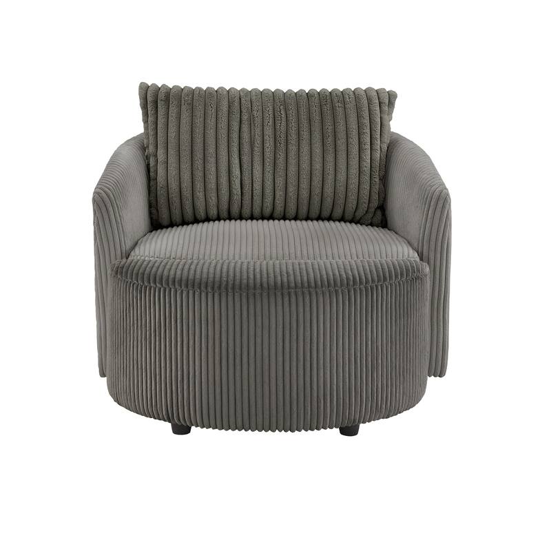 Sligo Oversized Wale Corduroy Swivel Accent Chair with Furry Channel Pillow and Ottoman by iNSPIRE Q Bold