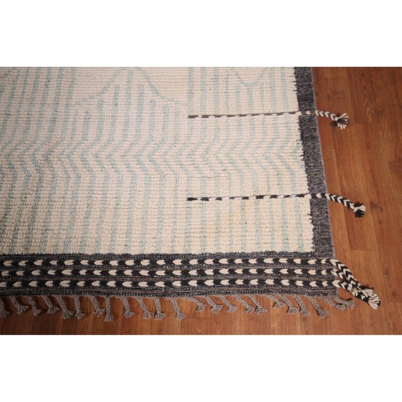 Ivory Moroccan Oriental Large Area Rug Hand-Knotted Wool Carpet - 12'0"x 15'3"