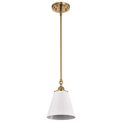 Dover 1 Light Small Pendant White with Vintage Brass
