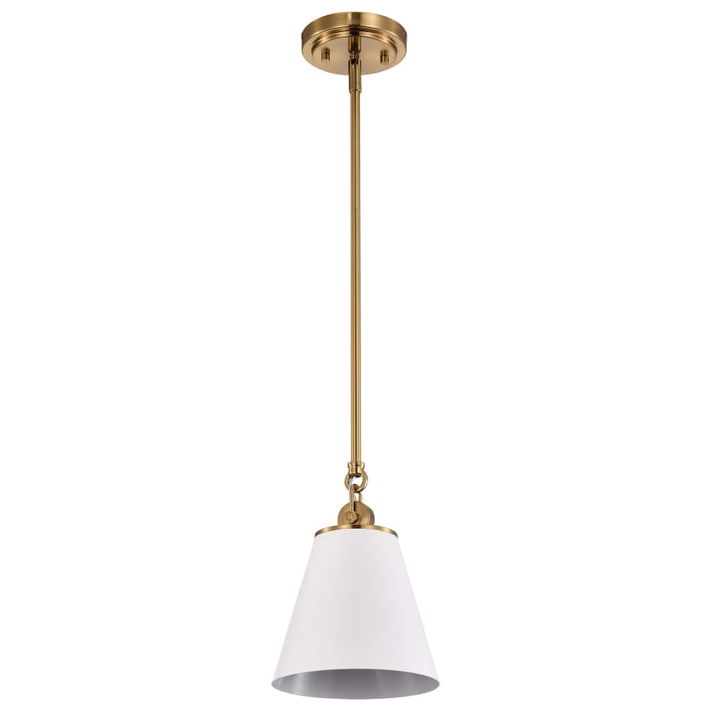Dover 1 Light Small Pendant White with Vintage Brass