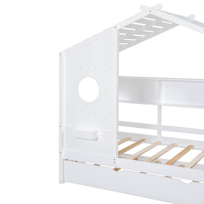 Wooden Twin Size House Bed With Trundle