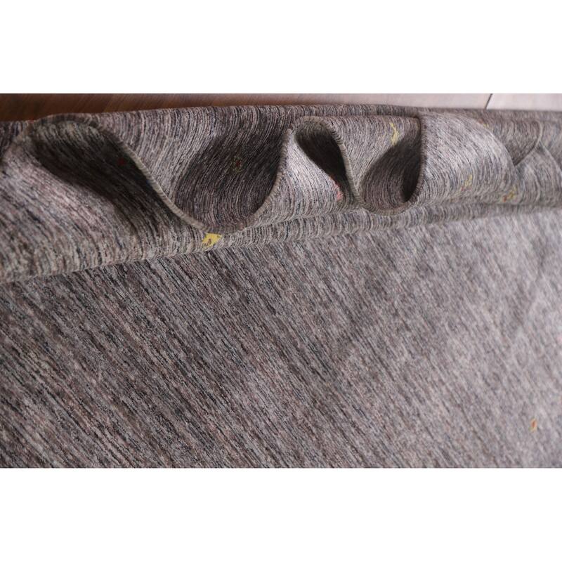 Striped Gabbeh Indian Area Rug Hand-Knotted Brown Wool Carpet - 7'10"x 9'9"