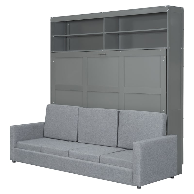 Queen Murphy Bed with Integrated Sofa - Space-Efficient Wall Bed with Easy Fold Mechanism