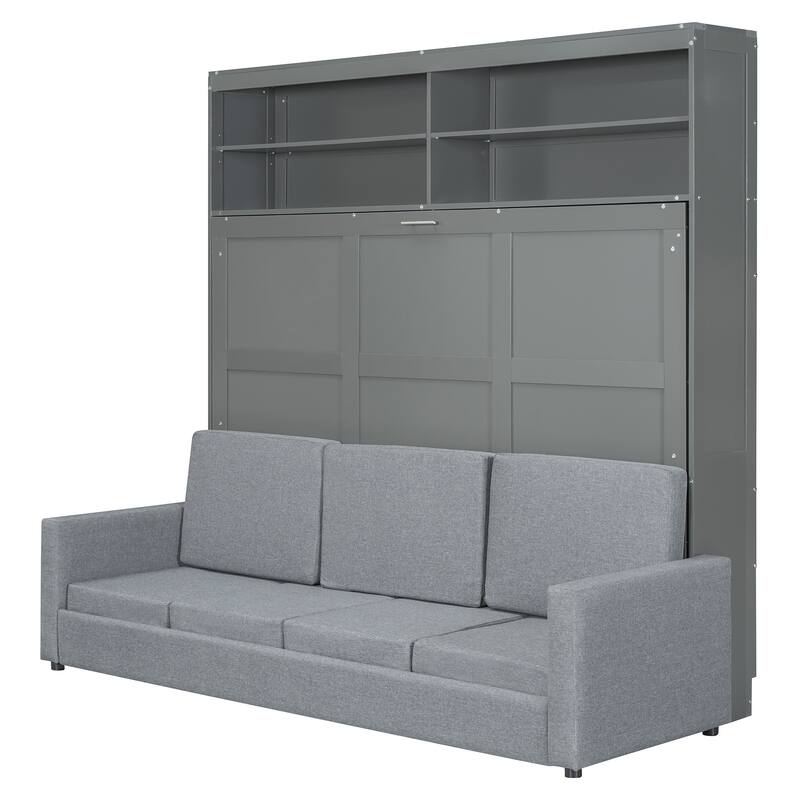 Space-Saving Queen Murphy Bed with Sofa, Gray - Foldable Wall Bed for Small Apartments