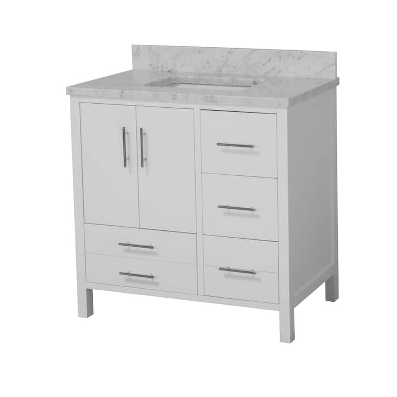 KitchenBathCollection California 36" Bathroom Vanity with Carrara Marble Top