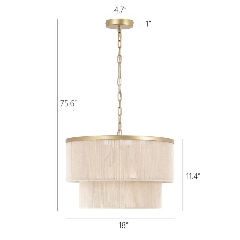 GetLedel 3-Light Natural Rope Drum Chandelier Handwoven Coastal Boho Ceiling Light