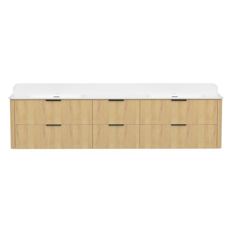 84" Floating Bathroom Vanity with Integrated countertop Rectangular Sink Solid Wood - Gold Oak