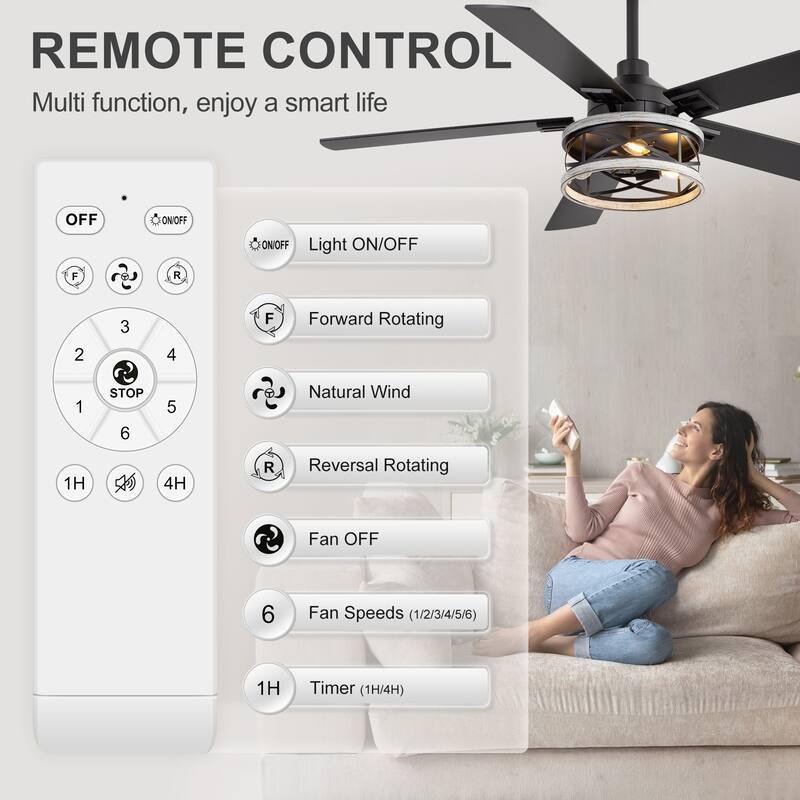 52-inch Reversible 5-Blade Caged Ceiling Fan with Remote and Light Kit